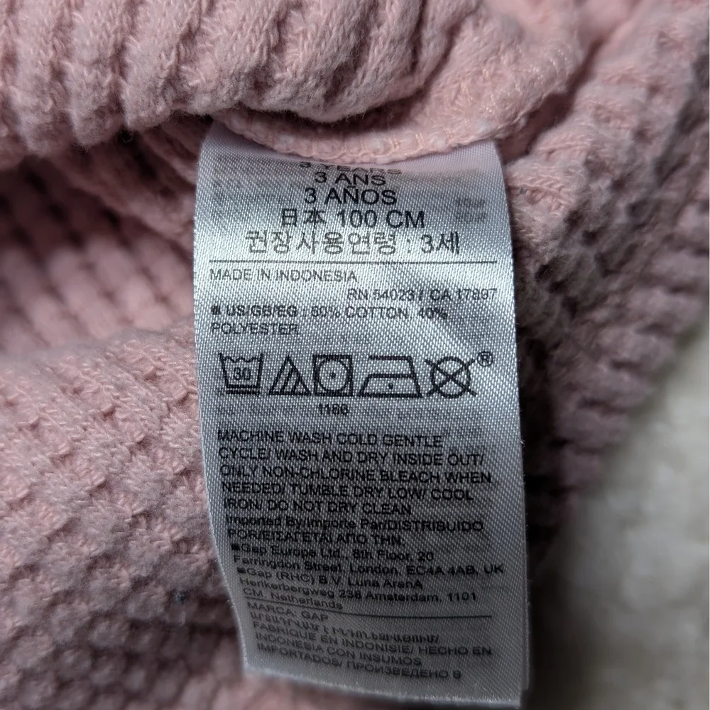 Baby GAP Waffle‎ Knit Sweatshirt Pink Long Sleeve Toddler 3T